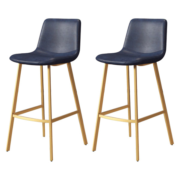 30-inch Glam Iron Barstool Distressed Low Back Indoor Tall Stool with Leather Seat Gold Blue 2 Piece Set Clearhalo 'Bar Furniture' 'Bar Stools' 'bar_stools' 'furn' 'furn_bar_stools' 'Furniture' 'furniture_bar_stools' 'Kitchen & Dining Furniture' 5081001