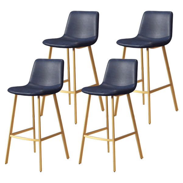 30-inch Glam Iron Barstool Distressed Low Back Indoor Tall Stool with Leather Seat Gold Blue 4 Piece Set Clearhalo 'Bar Furniture' 'Bar Stools' 'bar_stools' 'furn' 'furn_bar_stools' 'Furniture' 'furniture_bar_stools' 'Kitchen & Dining Furniture' 5081002