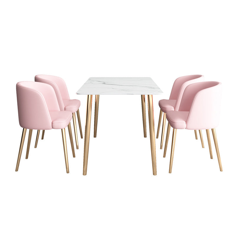 Glam Iron Dining Table Set 1/2/5 Pieces Dinette Set with Rectangle Sintered Stone Top 5 Pieces: Table, 4 Dark Pink Chairs Clearhalo 'Dining Room Sets' 'Dining Tables & Seating' 'dining_room_set' 'furn' 'furn_dining_room_set' 'Furniture' 'furniture_dining_room_set' 'Kitchen & Dining Furniture' 5081028