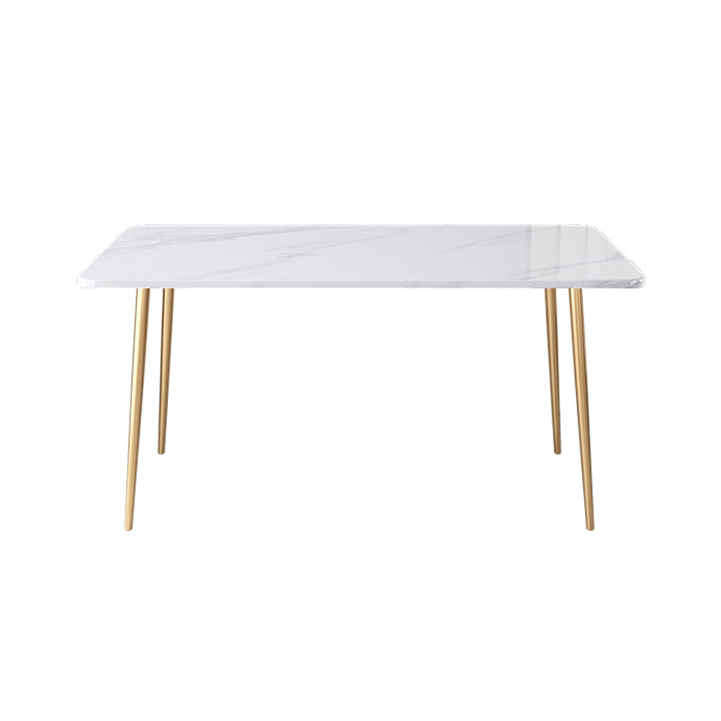 Glam Iron Dining Table Set 1/2/5 Pieces Dinette Set with Rectangle Sintered Stone Top Matte White 71"L x 35"W Clearhalo 'Dining Room Sets' 'Dining Tables & Seating' 'dining_room_set' 'furn' 'furn_dining_room_set' 'Furniture' 'furniture_dining_room_set' 'Kitchen & Dining Furniture' 5081031