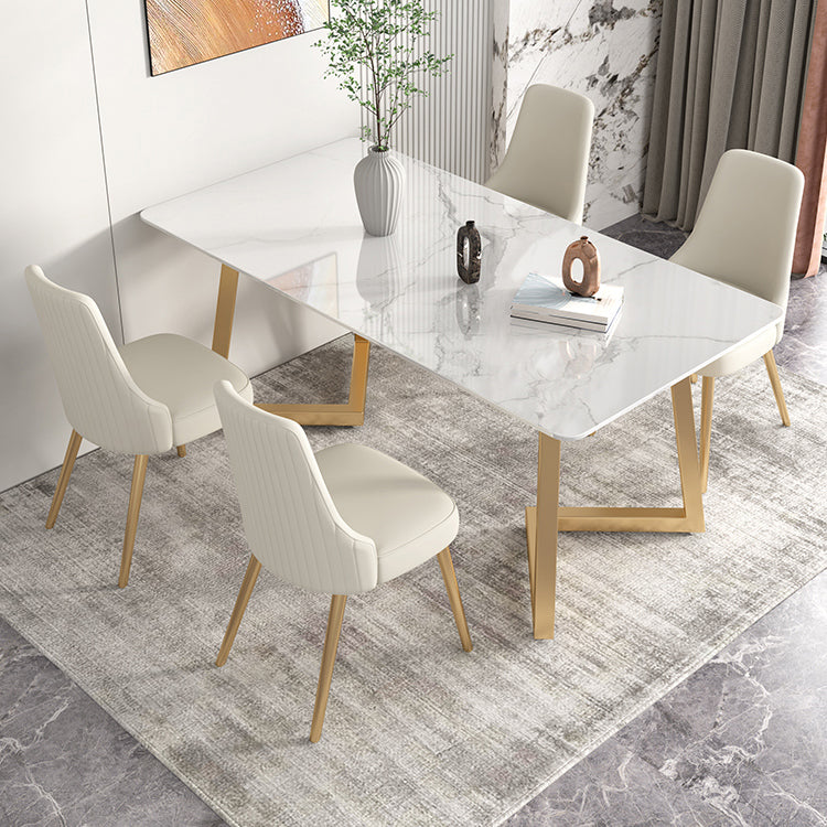 Glam Iron Dinette Set 1/2/3/5/6/7 Pieces Rectangle Dining Table Set with Sintered Stone Clearhalo 'Dining Room Sets' 'Dining Tables & Seating' 'dining_room_set' 'furn' 'furn_dining_room_set' 'Furniture' 'furniture_dining_room_set' 'Kitchen & Dining Furniture' 5081084