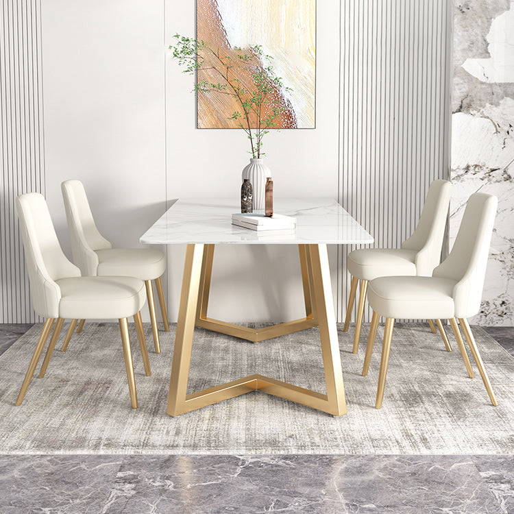 Glam Iron Dinette Set 1/2/3/5/6/7 Pieces Rectangle Dining Table Set with Sintered Stone Clearhalo 'Dining Room Sets' 'Dining Tables & Seating' 'dining_room_set' 'furn' 'furn_dining_room_set' 'Furniture' 'furniture_dining_room_set' 'Kitchen & Dining Furniture' 5081087