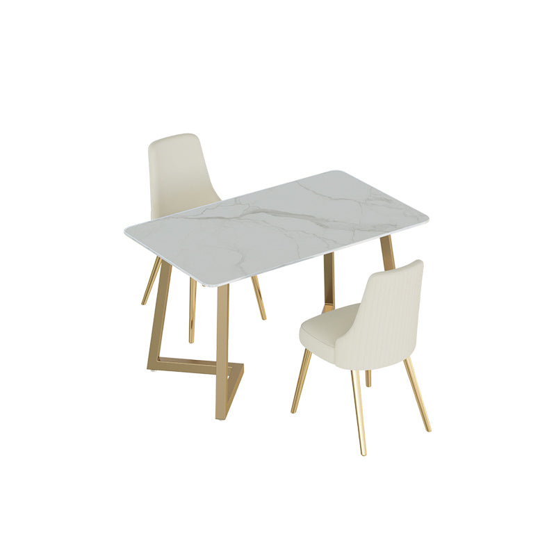 Glam Iron Dinette Set 1/2/3/5/6/7 Pieces Rectangle Dining Table Set with Sintered Stone 3 Pieces: Table, 2 Chairs Clearhalo 'Dining Room Sets' 'Dining Tables & Seating' 'dining_room_set' 'furn' 'furn_dining_room_set' 'Furniture' 'furniture_dining_room_set' 'Kitchen & Dining Furniture' 5081088