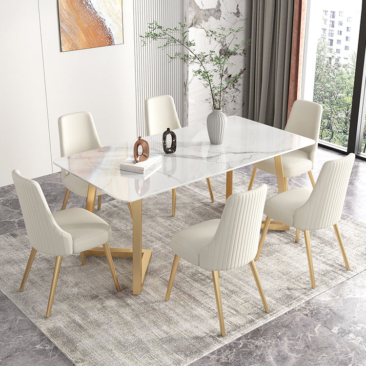 Glam Iron Dinette Set 1/2/3/5/6/7 Pieces Rectangle Dining Table Set with Sintered Stone Clearhalo 'Dining Room Sets' 'Dining Tables & Seating' 'dining_room_set' 'furn' 'furn_dining_room_set' 'Furniture' 'furniture_dining_room_set' 'Kitchen & Dining Furniture' 5081089