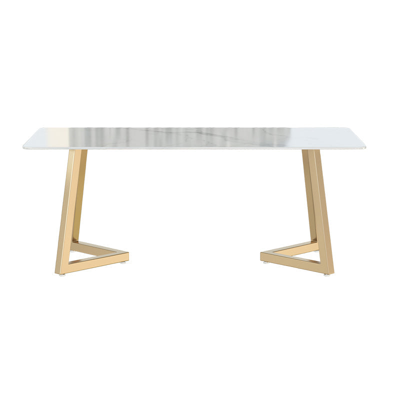 Glam Iron Dinette Set 1/2/3/5/6/7 Pieces Rectangle Dining Table Set with Sintered Stone White 70.9"L x 35.4"W Clearhalo 'Dining Room Sets' 'Dining Tables & Seating' 'dining_room_set' 'furn' 'furn_dining_room_set' 'Furniture' 'furniture_dining_room_set' 'Kitchen & Dining Furniture' 5081091