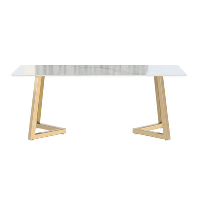 Glam Iron Dinette Set 1/2/3/5/6/7 Pieces Rectangle Dining Table Set with Sintered Stone White 70.9"L x 35.4"W Clearhalo 'Dining Room Sets' 'Dining Tables & Seating' 'dining_room_set' 'furn' 'furn_dining_room_set' 'Furniture' 'furniture_dining_room_set' 'Kitchen & Dining Furniture' 5081091