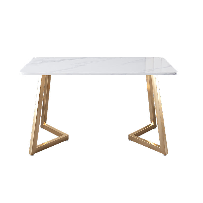 Glam Iron Dinette Set 1/2/3/5/6/7 Pieces Rectangle Dining Table Set with Sintered Stone Matte White 71"L x 35"W Clearhalo 'Dining Room Sets' 'Dining Tables & Seating' 'dining_room_set' 'furn' 'furn_dining_room_set' 'Furniture' 'furniture_dining_room_set' 'Kitchen & Dining Furniture' 5081092