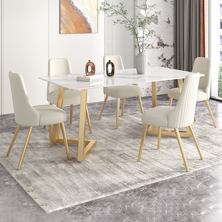 Glam Iron Dinette Set 1/2/3/5/6/7 Pieces Rectangle Dining Table Set with Sintered Stone Clearhalo 'Dining Room Sets' 'Dining Tables & Seating' 'dining_room_set' 'furn' 'furn_dining_room_set' 'Furniture' 'furniture_dining_room_set' 'Kitchen & Dining Furniture' 5081099