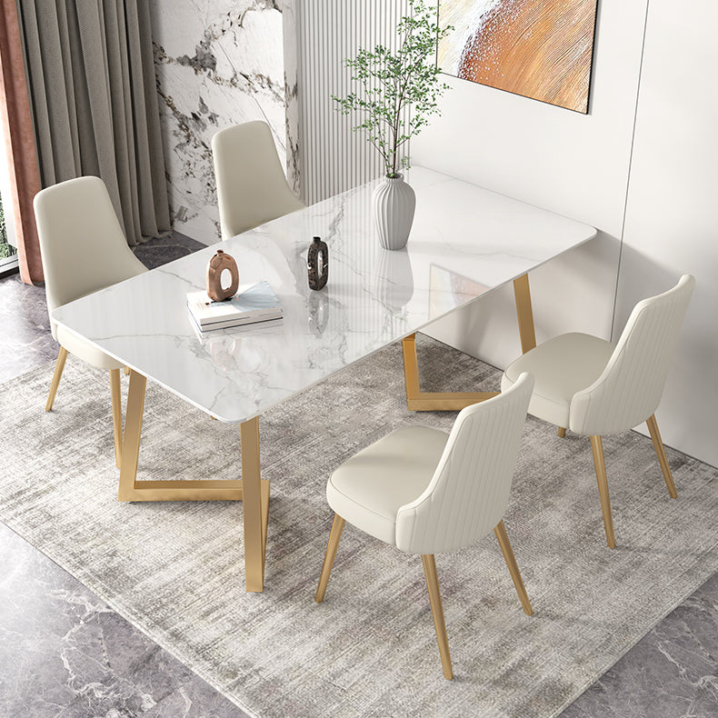 Glam Iron Dinette Set 1/2/3/5/6/7 Pieces Rectangle Dining Table Set with Sintered Stone Clearhalo 'Dining Room Sets' 'Dining Tables & Seating' 'dining_room_set' 'furn' 'furn_dining_room_set' 'Furniture' 'furniture_dining_room_set' 'Kitchen & Dining Furniture' 5081100