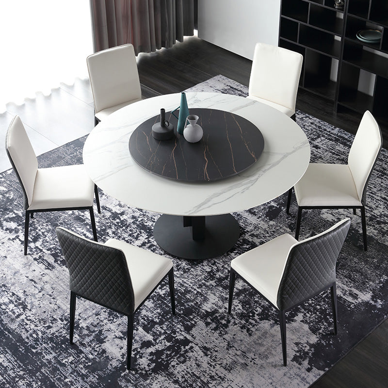 Modern Round Dinette Set 1/4/7 Pieces Sintered Stone Top Dining Table Set with Turntable 7 Pieces: Table, 6 Chairs Clearhalo 'Dining Room Sets' 'Dining Tables & Seating' 'dining_room_set' 'furn' 'furn_dining_room_set' 'Furniture' 'furniture_dining_room_set' 'Kitchen & Dining Furniture' 5081107