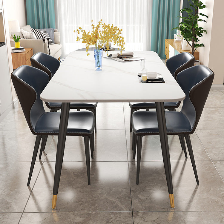 Modern Rectangle Dinette Set 1/2/5/7 Pieces Sintered Stone Top Dining Table Set 5 Pieces: Table, 4 Blue Chairs Clearhalo 'Dining Room Sets' 'Dining Tables & Seating' 'dining_room_set' 'furn' 'furn_dining_room_set' 'Furniture' 'furniture_dining_room_set' 'Kitchen & Dining Furniture' 5081135