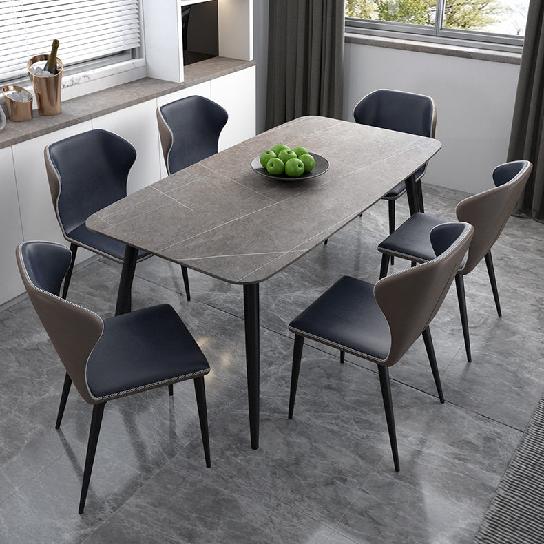 Modern Rectangle Dinette Set 1/2/5/7 Pieces Sintered Stone Top Dining Table Set 7 Pieces: Table, 6 Blue Chairs Clearhalo 'Dining Room Sets' 'Dining Tables & Seating' 'dining_room_set' 'furn' 'furn_dining_room_set' 'Furniture' 'furniture_dining_room_set' 'Kitchen & Dining Furniture' 5081136