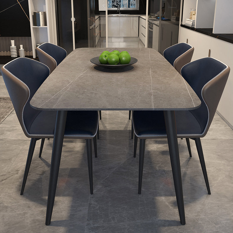 Modern Rectangle Dinette Set 1/2/5/7 Pieces Sintered Stone Top Dining Table Set 5 Pieces: Grey Table, 4 Blue Chairs Clearhalo 'Dining Room Sets' 'Dining Tables & Seating' 'dining_room_set' 'furn' 'furn_dining_room_set' 'Furniture' 'furniture_dining_room_set' 'Kitchen & Dining Furniture' 5081138