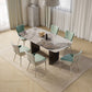 Modern Rectangle Dining Table Set 1/4/5/7 Pieces Sintered Stone Top Dinette Set 7 Pieces: White Table, 6 Green Chairs Clearhalo 'Dining Room Sets' 'Dining Tables & Seating' 'dining_room_set' 'furn' 'furn_dining_room_set' 'Furniture' 'furniture_dining_room_set' 'Kitchen & Dining Furniture' 5081159