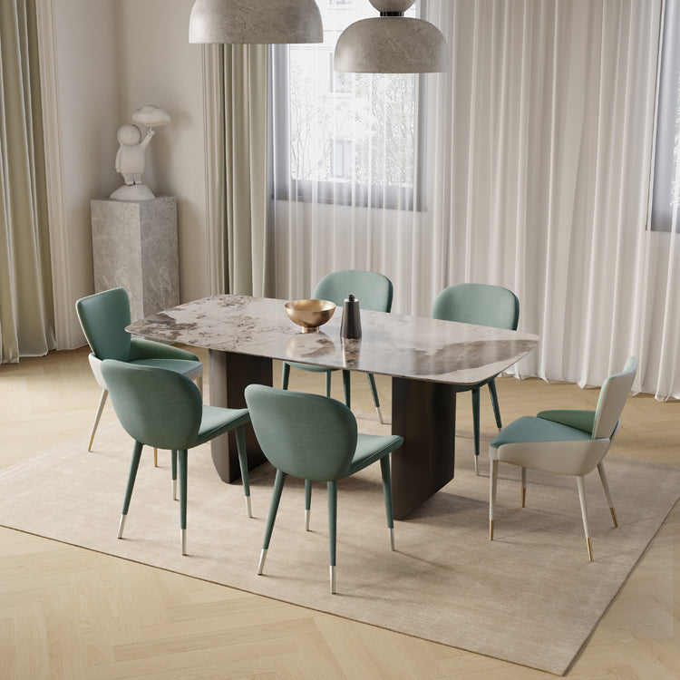 Modern Rectangle Dining Table Set 1/4/5/7 Pieces Sintered Stone Top Dinette Set 7 Pieces: Table, 6 Chairs Clearhalo 'Dining Room Sets' 'Dining Tables & Seating' 'dining_room_set' 'furn' 'furn_dining_room_set' 'Furniture' 'furniture_dining_room_set' 'Kitchen & Dining Furniture' 5081160