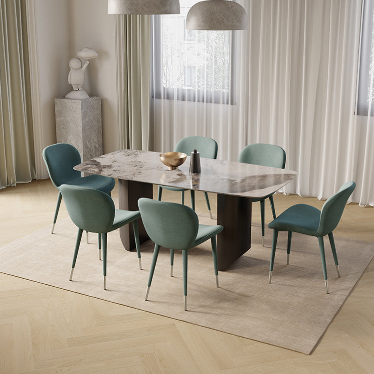 Modern Rectangle Dining Table Set 1/4/5/7 Pieces Sintered Stone Top Dinette Set 7 Pieces: Table, 6 Green Chairs Clearhalo 'Dining Room Sets' 'Dining Tables & Seating' 'dining_room_set' 'furn' 'furn_dining_room_set' 'Furniture' 'furniture_dining_room_set' 'Kitchen & Dining Furniture' 5081165