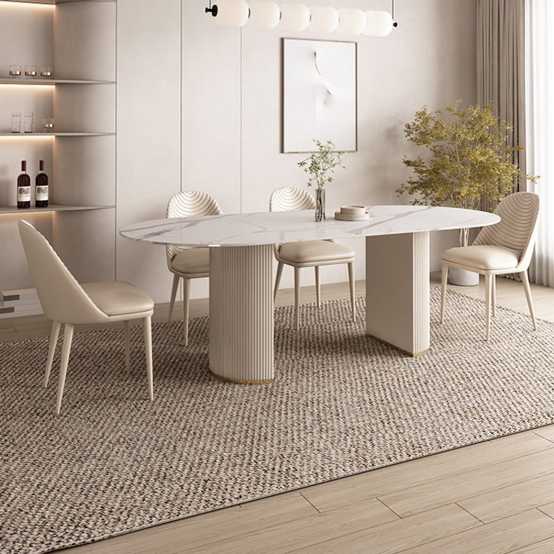 Modern Leatherwear Dining Table Set 1/4/5/7 Pieces White Sintered Stone Top Dinette Set Clearhalo 'Dining Room Sets' 'Dining Tables & Seating' 'dining_room_set' 'furn' 'furn_dining_room_set' 'Furniture' 'furniture_dining_room_set' 'Kitchen & Dining Furniture' 5081198