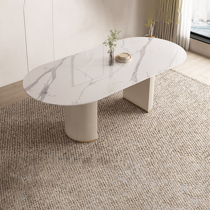 Modern Leatherwear Dining Table Set 1/4/5/7 Pieces White Sintered Stone Top Dinette Set Clearhalo 'Dining Room Sets' 'Dining Tables & Seating' 'dining_room_set' 'furn' 'furn_dining_room_set' 'Furniture' 'furniture_dining_room_set' 'Kitchen & Dining Furniture' 5081199