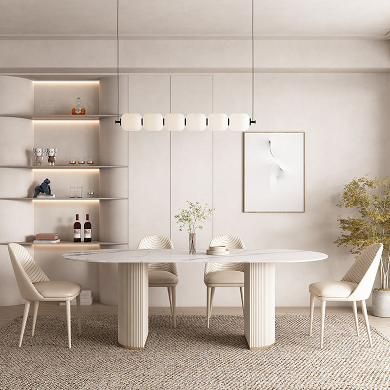 Modern Leatherwear Dining Table Set 1/4/5/7 Pieces White Sintered Stone Top Dinette Set Clearhalo 'Dining Room Sets' 'Dining Tables & Seating' 'dining_room_set' 'furn' 'furn_dining_room_set' 'Furniture' 'furniture_dining_room_set' 'Kitchen & Dining Furniture' 5081202