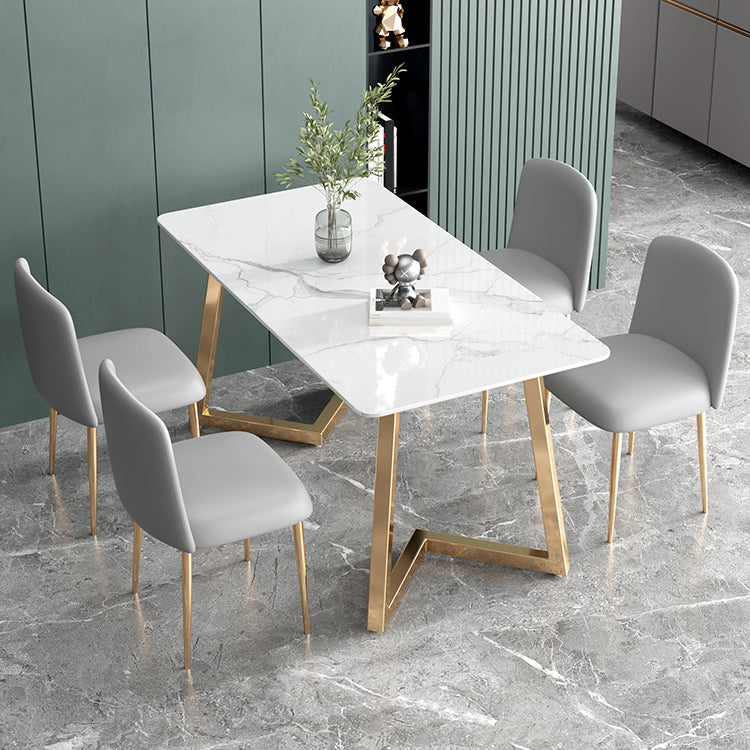 Glam Iron Dinette Set 1/2/5 Pieces Rectangle Dining Table Set with White Sintered Stone Clearhalo 'Dining Room Sets' 'Dining Tables & Seating' 'dining_room_set' 'furn' 'furn_dining_room_set' 'Furniture' 'furniture_dining_room_set' 'Kitchen & Dining Furniture' 5081218