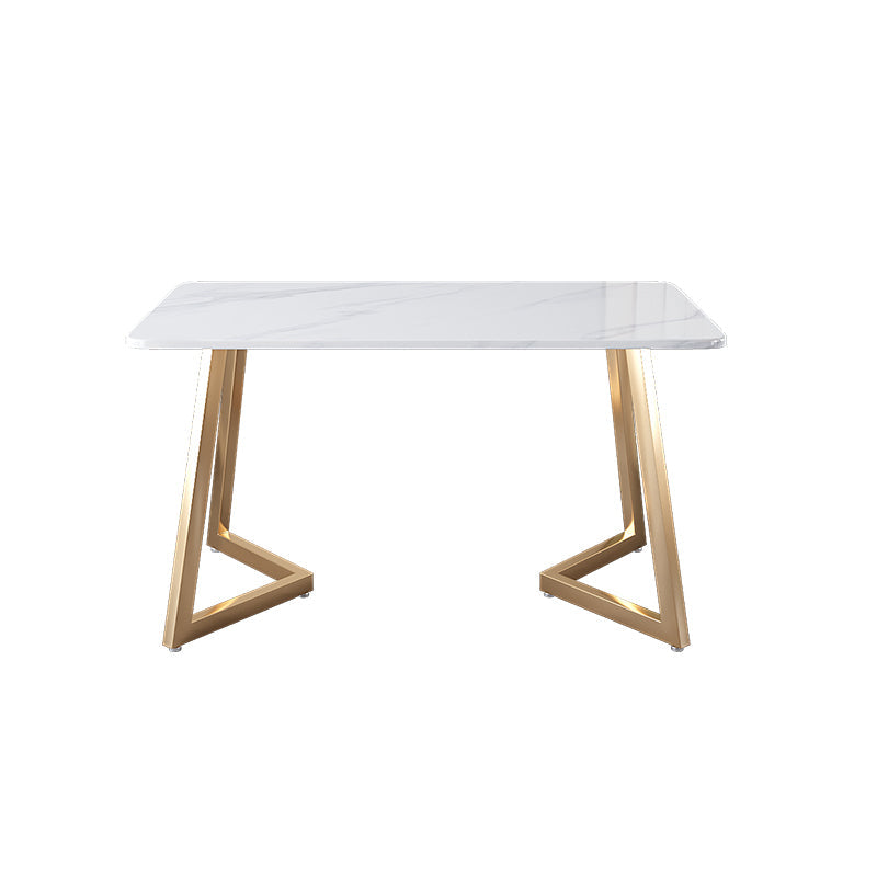 Glam Iron Dinette Set 1/2/5 Pieces Rectangle Dining Table Set with White Sintered Stone Clearhalo 'Dining Room Sets' 'Dining Tables & Seating' 'dining_room_set' 'furn' 'furn_dining_room_set' 'Furniture' 'furniture_dining_room_set' 'Kitchen & Dining Furniture' 5081220