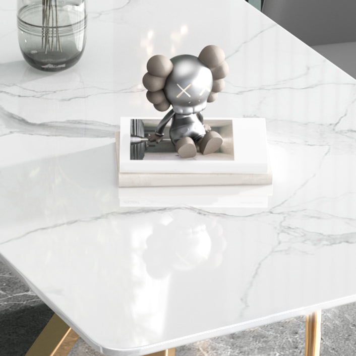 Glam Iron Dinette Set 1/2/5 Pieces Rectangle Dining Table Set with White Sintered Stone Clearhalo 'Dining Room Sets' 'Dining Tables & Seating' 'dining_room_set' 'furn' 'furn_dining_room_set' 'Furniture' 'furniture_dining_room_set' 'Kitchen & Dining Furniture' 5081225