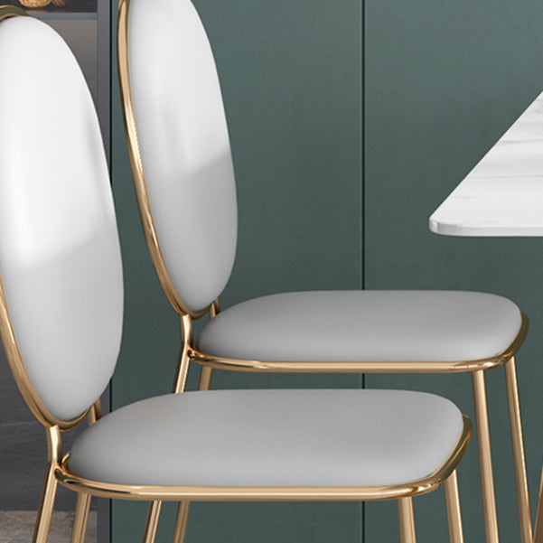 Glam Iron Dinette Set 1/2/5 Pieces Rectangle Dining Table Set with White Sintered Stone Clearhalo 'Dining Room Sets' 'Dining Tables & Seating' 'dining_room_set' 'furn' 'furn_dining_room_set' 'Furniture' 'furniture_dining_room_set' 'Kitchen & Dining Furniture' 5081229