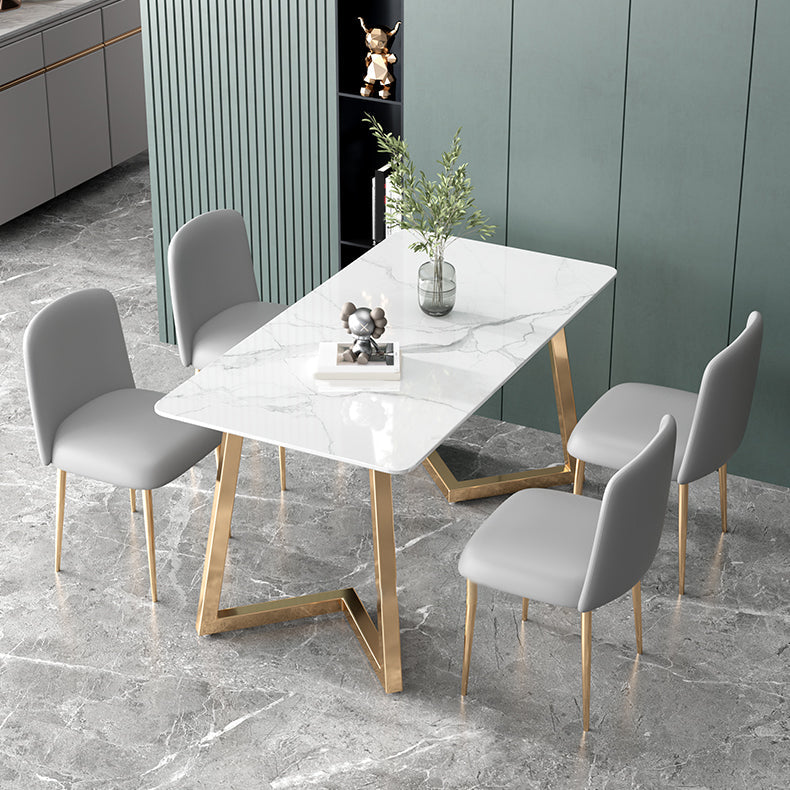 Glam Iron Dinette Set 1/2/5 Pieces Rectangle Dining Table Set with White Sintered Stone Clearhalo 'Dining Room Sets' 'Dining Tables & Seating' 'dining_room_set' 'furn' 'furn_dining_room_set' 'Furniture' 'furniture_dining_room_set' 'Kitchen & Dining Furniture' 5081232