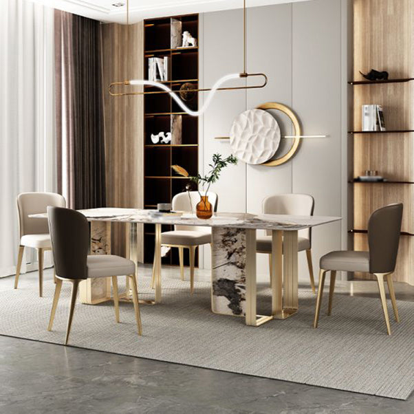 Luxury Sintered Stone Top Dining Set Rectangle 1/3/5/6 Pieces Dining Room Table Set Clearhalo 'Dining Room Sets' 'Dining Tables & Seating' 'dining_room_set' 'furn' 'furn_dining_room_set' 'Furniture' 'furniture_dining_room_set' 'Kitchen & Dining Furniture' 5081261