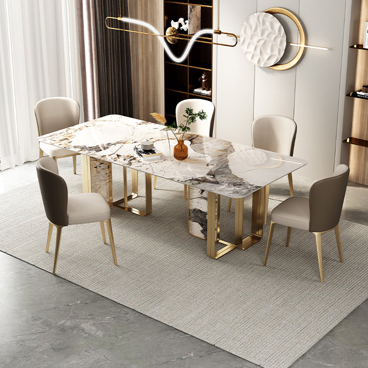 Luxury Sintered Stone Top Dining Set Rectangle 1/3/5/6 Pieces Dining Room Table Set Clearhalo 'Dining Room Sets' 'Dining Tables & Seating' 'dining_room_set' 'furn' 'furn_dining_room_set' 'Furniture' 'furniture_dining_room_set' 'Kitchen & Dining Furniture' 5081268