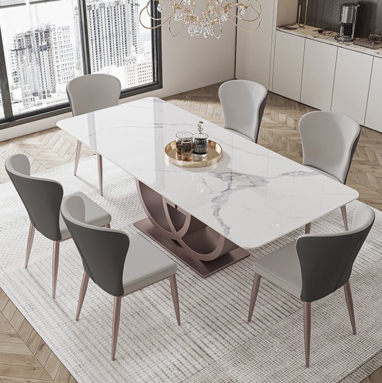 Designer Style Sintered Stone Dining Set Rectangle 1/3/4/7 Pieces Dining Room Table Set Clearhalo 'Dining Room Sets' 'Dining Tables & Seating' 'dining_room_set' 'furn' 'furn_dining_room_set' 'Furniture' 'furniture_dining_room_set' 'Kitchen & Dining Furniture' 5081283