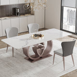 Designer Style Sintered Stone Dining Set Rectangle 1/3/4/7 Pieces Dining Room Table Set Clearhalo 'Dining Room Sets' 'Dining Tables & Seating' 'dining_room_set' 'furn' 'furn_dining_room_set' 'Furniture' 'furniture_dining_room_set' 'Kitchen & Dining Furniture' 5081284