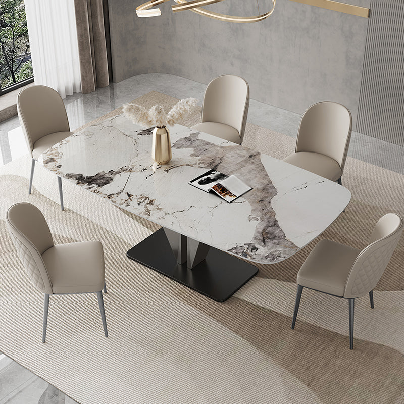 Designer Style Sintered Stone Dining Set Rectangle 1/3/4/6/7 Pieces Dining Room Table Set 6 Pieces: Table, 5 Chairs Clearhalo 'Dining Room Sets' 'Dining Tables & Seating' 'dining_room_set' 'furn' 'furn_dining_room_set' 'Furniture' 'furniture_dining_room_set' 'Kitchen & Dining Furniture' 5081292