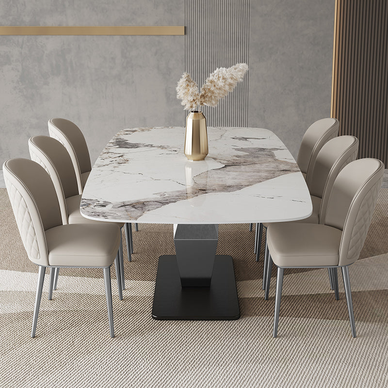 Designer Style Sintered Stone Dining Set Rectangle 1/3/4/6/7 Pieces Dining Room Table Set 7 Pieces: Table, 6 Chairs Clearhalo 'Dining Room Sets' 'Dining Tables & Seating' 'dining_room_set' 'furn' 'furn_dining_room_set' 'Furniture' 'furniture_dining_room_set' 'Kitchen & Dining Furniture' 5081293