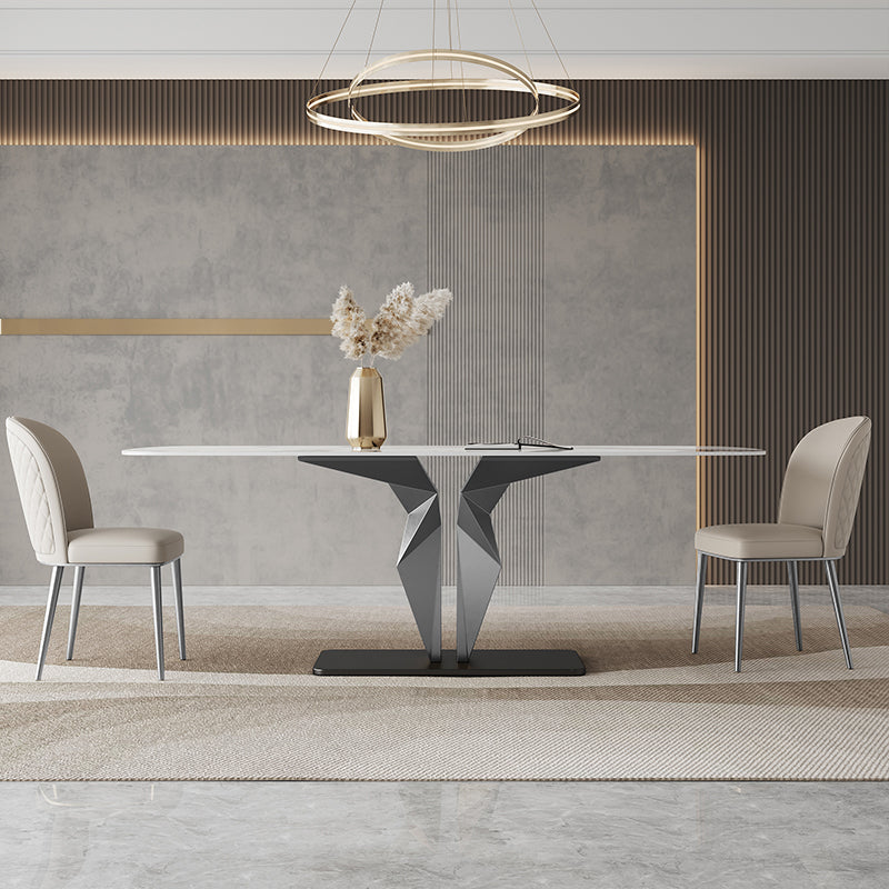 Designer Style Sintered Stone Dining Set Rectangle 1/3/4/6/7 Pieces Dining Room Table Set 3 Pieces: Table, 2 Chairs Clearhalo 'Dining Room Sets' 'Dining Tables & Seating' 'dining_room_set' 'furn' 'furn_dining_room_set' 'Furniture' 'furniture_dining_room_set' 'Kitchen & Dining Furniture' 5081294