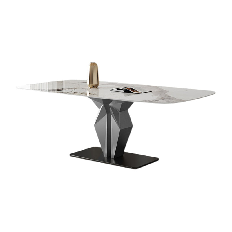 Designer Style Sintered Stone Dining Set Rectangle 1/3/4/6/7 Pieces Dining Room Table Set White 87"L x 43"W Clearhalo 'Dining Room Sets' 'Dining Tables & Seating' 'dining_room_set' 'furn' 'furn_dining_room_set' 'Furniture' 'furniture_dining_room_set' 'Kitchen & Dining Furniture' 5081295