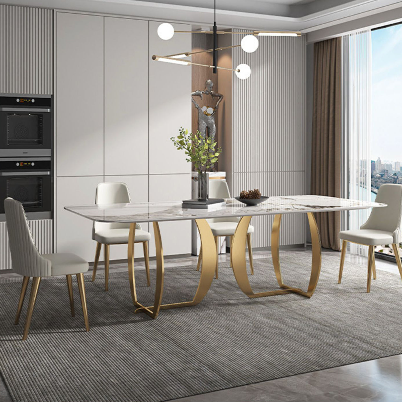 Designer Style Sintered Stone Top Dining Set Rectangle 1/2/5/7 Pieces Dining Table Set 5 Pieces: Table, 4 Chairs Clearhalo 'Dining Room Sets' 'Dining Tables & Seating' 'dining_room_set' 'furn' 'furn_dining_room_set' 'Furniture' 'furniture_dining_room_set' 'Kitchen & Dining Furniture' 5081307