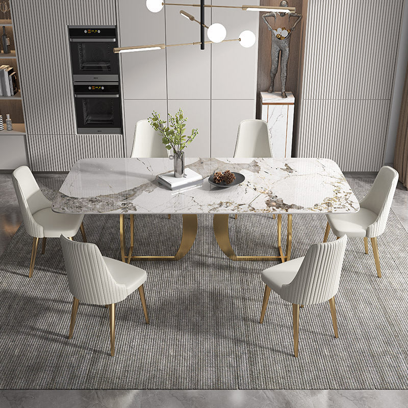 Designer Style Sintered Stone Top Dining Set Rectangle 1/2/5/7 Pieces Dining Table Set 7 Pieces: Table, 6 Chairs Clearhalo 'Dining Room Sets' 'Dining Tables & Seating' 'dining_room_set' 'furn' 'furn_dining_room_set' 'Furniture' 'furniture_dining_room_set' 'Kitchen & Dining Furniture' 5081310