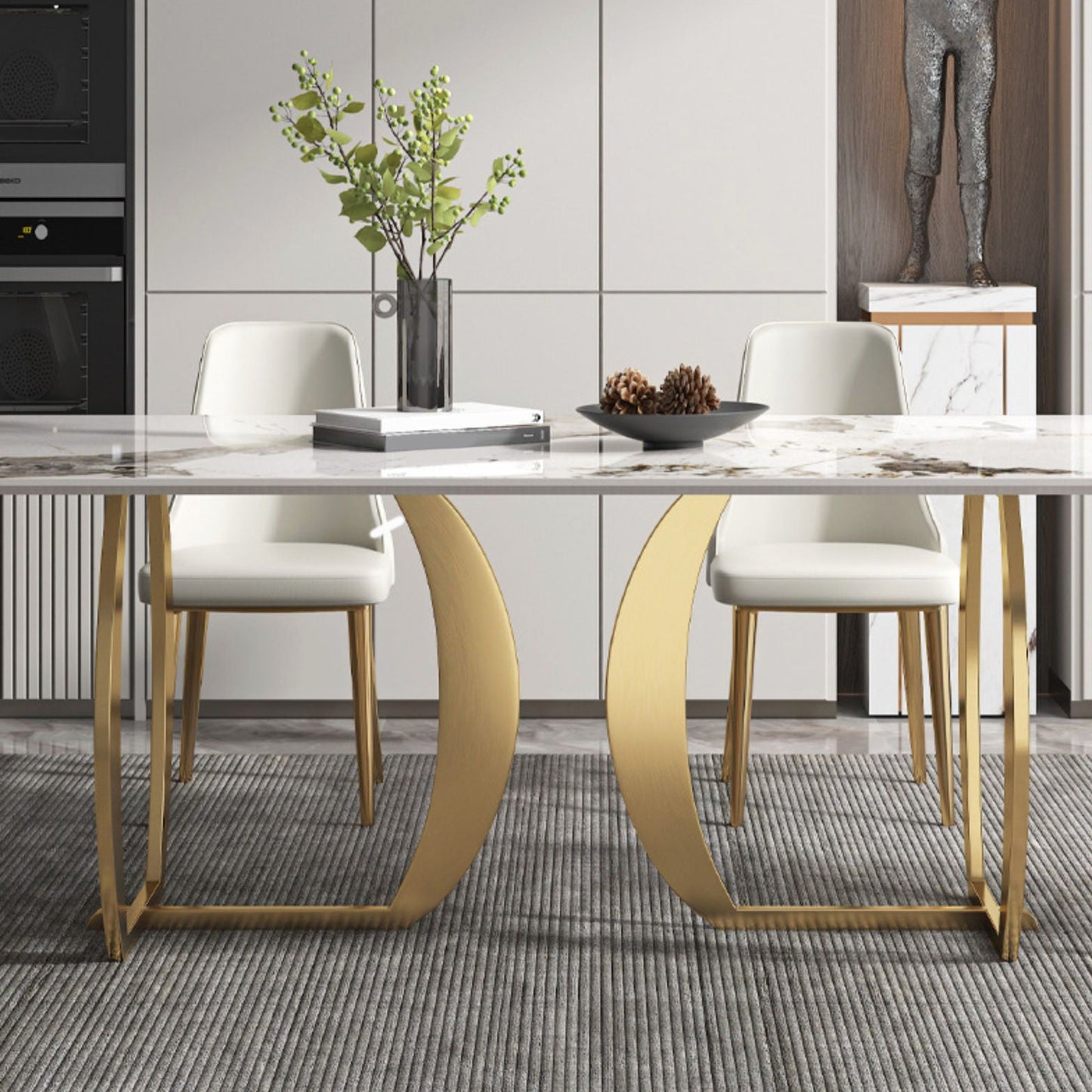 Designer Style Sintered Stone Top Dining Set Rectangle 1/2/5/7 Pieces Dining Table Set Clearhalo 'Dining Room Sets' 'Dining Tables & Seating' 'dining_room_set' 'furn' 'furn_dining_room_set' 'Furniture' 'furniture_dining_room_set' 'Kitchen & Dining Furniture' 5081312