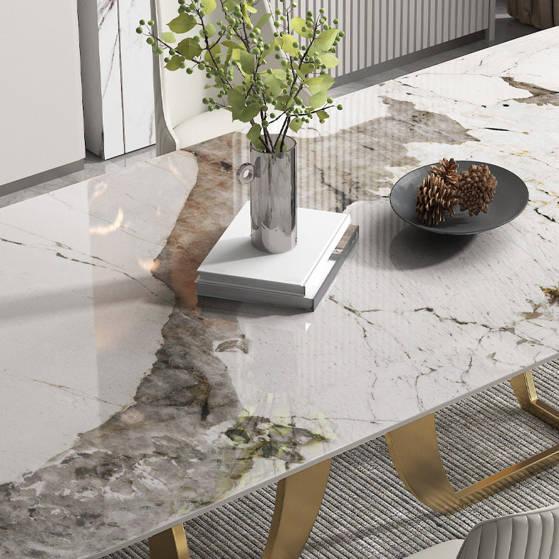 Designer Style Sintered Stone Top Dining Set Rectangle 1/2/5/7 Pieces Dining Table Set Clearhalo 'Dining Room Sets' 'Dining Tables & Seating' 'dining_room_set' 'furn' 'furn_dining_room_set' 'Furniture' 'furniture_dining_room_set' 'Kitchen & Dining Furniture' 5081315