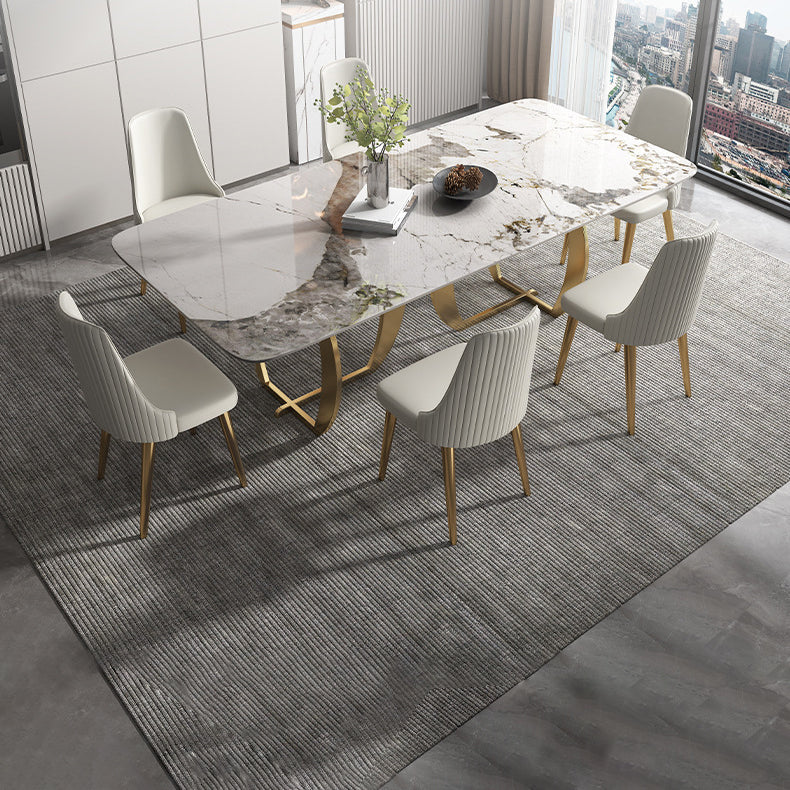 Designer Style Sintered Stone Top Dining Set Rectangle 1/2/5/7 Pieces Dining Table Set Clearhalo 'Dining Room Sets' 'Dining Tables & Seating' 'dining_room_set' 'furn' 'furn_dining_room_set' 'Furniture' 'furniture_dining_room_set' 'Kitchen & Dining Furniture' 5081319