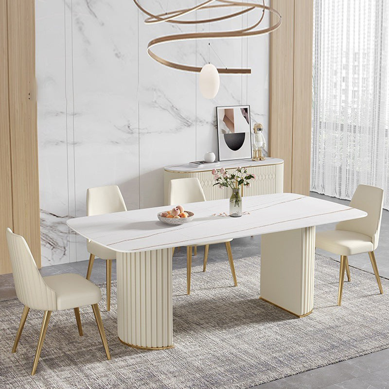 Nordic Sintered Stone Top Dining Set Rectangle 1/2/5/7 Pieces Dining Room Table Set 5 Pieces: Table, 4 Chairs Clearhalo 'Dining Room Sets' 'Dining Tables & Seating' 'dining_room_set' 'furn' 'furn_dining_room_set' 'Furniture' 'furniture_dining_room_set' 'Kitchen & Dining Furniture' 5081331