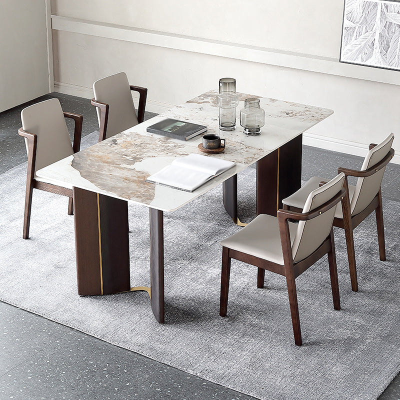 Designer Style Sintered Stone Dining Set Rectangle 1/2/5/7 Pieces Dining Table Set 5 Pieces: Table, 4 Chairs Clearhalo 'Dining Room Sets' 'Dining Tables & Seating' 'dining_room_set' 'furn' 'furn_dining_room_set' 'Furniture' 'furniture_dining_room_set' 'Kitchen & Dining Furniture' 5081351
