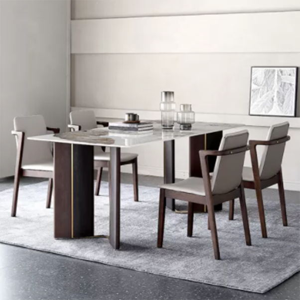 Designer Style Sintered Stone Dining Set Rectangle 1/2/5/7 Pieces Dining Table Set Clearhalo 'Dining Room Sets' 'Dining Tables & Seating' 'dining_room_set' 'furn' 'furn_dining_room_set' 'Furniture' 'furniture_dining_room_set' 'Kitchen & Dining Furniture' 5081355