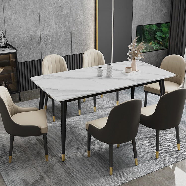 Metal Tripod Base Dining Table Modern Rectangle Stone Dining table in White Matte White 55.1"L x 31.5"W x 29.5"H Without Chairs Clearhalo 'Dining Tables & Seating' 'Dining Tables' 'dining_table' 'furn' 'furn_dining_table' 'Furniture' 'furniture_dining_table' 'Kitchen & Dining Furniture' 5081370