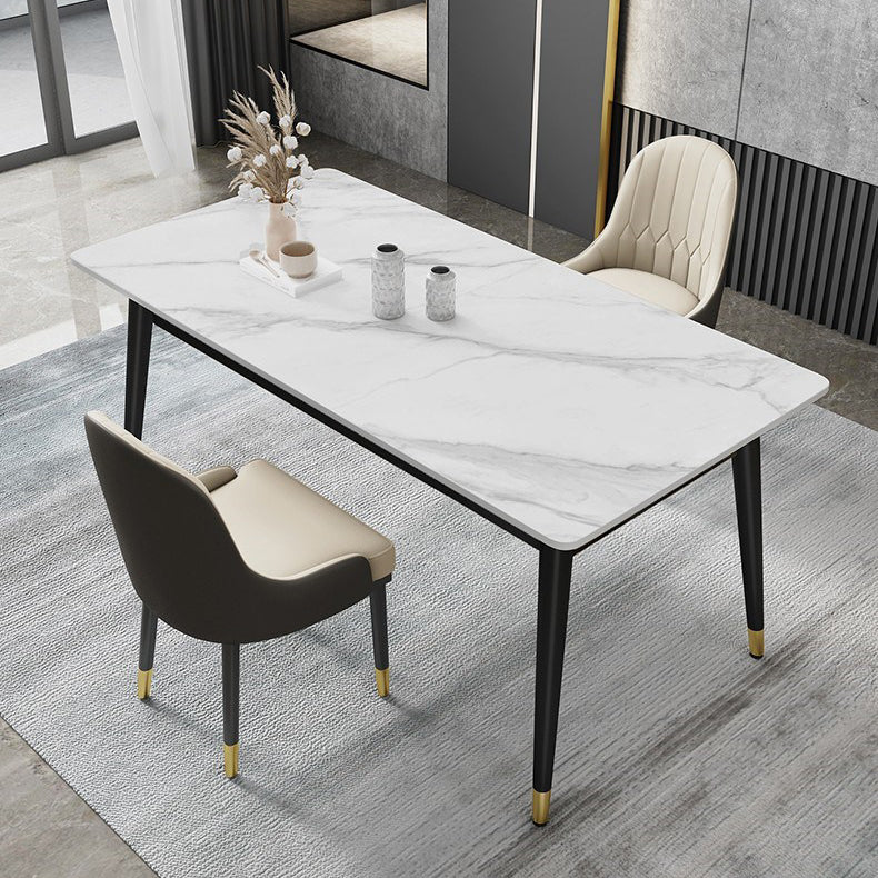 Metal Tripod Base Dining Table Modern Rectangle Stone Dining table in White Matte White 63"L x 31.5"W x 29.5"H Without Chairs Clearhalo 'Dining Tables & Seating' 'Dining Tables' 'dining_table' 'furn' 'furn_dining_table' 'Furniture' 'furniture_dining_table' 'Kitchen & Dining Furniture' 5081373