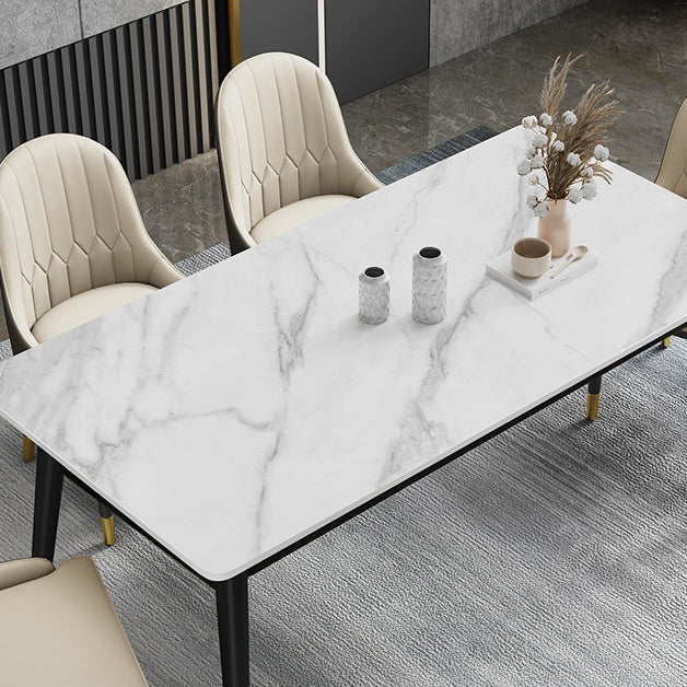 Metal Tripod Base Dining Table Modern Rectangle Stone Dining table in White Clearhalo 'Dining Tables & Seating' 'Dining Tables' 'dining_table' 'furn' 'furn_dining_table' 'Furniture' 'furniture_dining_table' 'Kitchen & Dining Furniture' 5081375