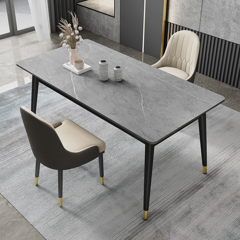 Metal Tripod Base Dining Table Modern Rectangle Stone Dining table in White Gray Without Chairs Clearhalo 'Dining Tables & Seating' 'Dining Tables' 'dining_table' 'furn' 'furn_dining_table' 'Furniture' 'furniture_dining_table' 'Kitchen & Dining Furniture' 5081377