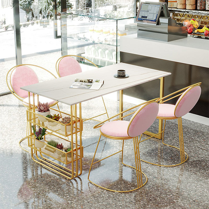 Traditional Luxury Dining Table Metal Double Gold Pedestal Table with Storage White Gold 63"L x 31.5"W x 29.5"H Without Chairs Clearhalo 'Dining Tables & Seating' 'Dining Tables' 'dining_table' 'furn' 'furn_dining_table' 'Furniture' 'furniture_dining_table' 'Kitchen & Dining Furniture' 5081382