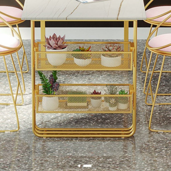 Traditional Luxury Dining Table Metal Double Gold Pedestal Table with Storage Clearhalo 'Dining Tables & Seating' 'Dining Tables' 'dining_table' 'furn' 'furn_dining_table' 'Furniture' 'furniture_dining_table' 'Kitchen & Dining Furniture' 5081389